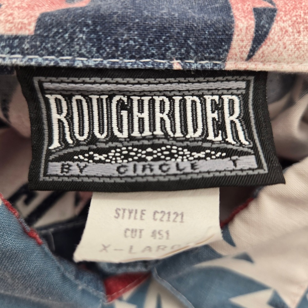 Roughrider by Circle T Womens XL Aztec Western Vintage Shirt Blue Red White - Picture 3 of 8